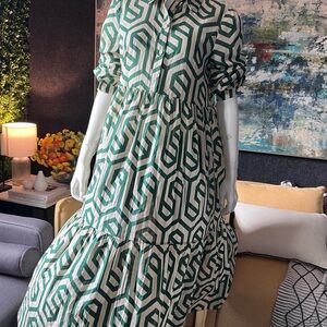 Zara Green Geometric Long Sleeve Dress